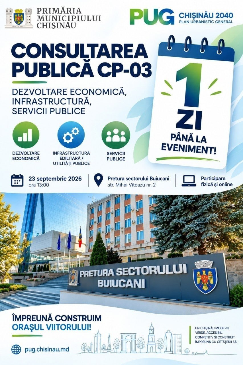 Mâine are loc Consultarea Publică CP-03 privind Planul Urbanistic General Chișinău 2040