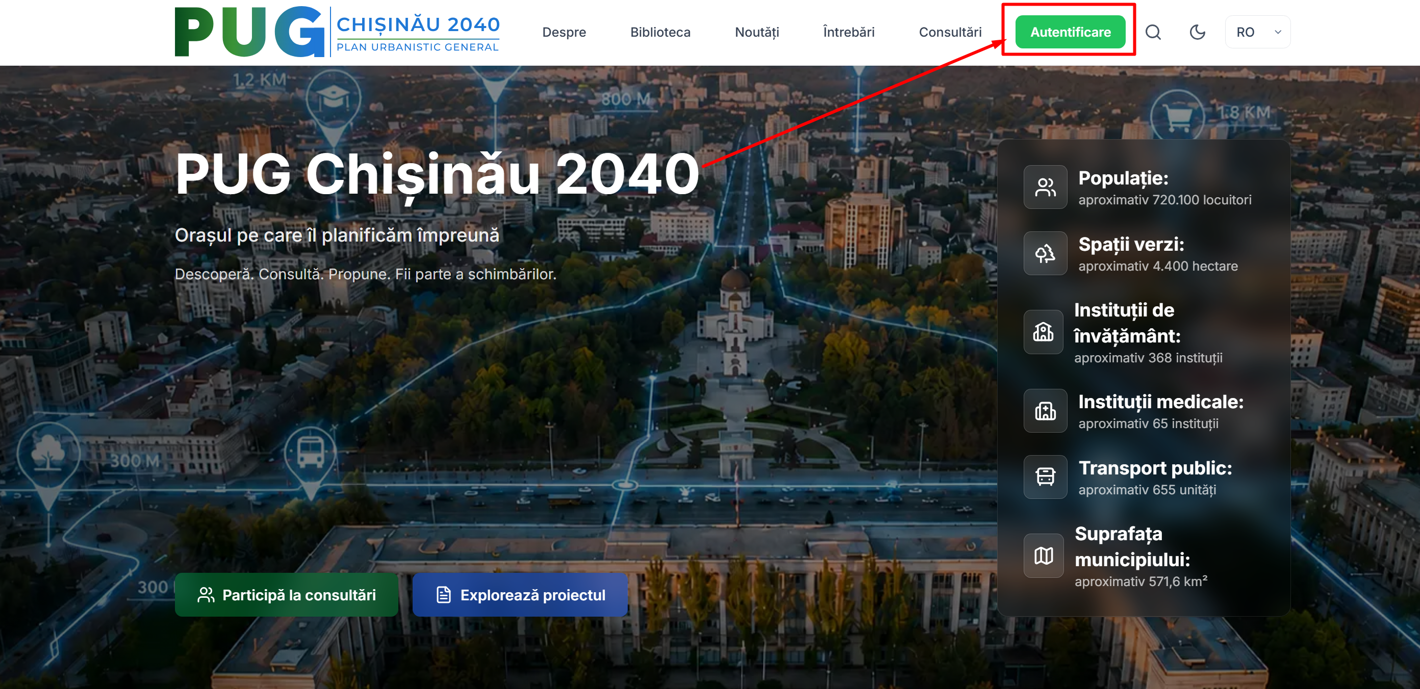 Fă-ți vocea auzită. Autentifică-te pe platforma PUG Chișinău 2040.