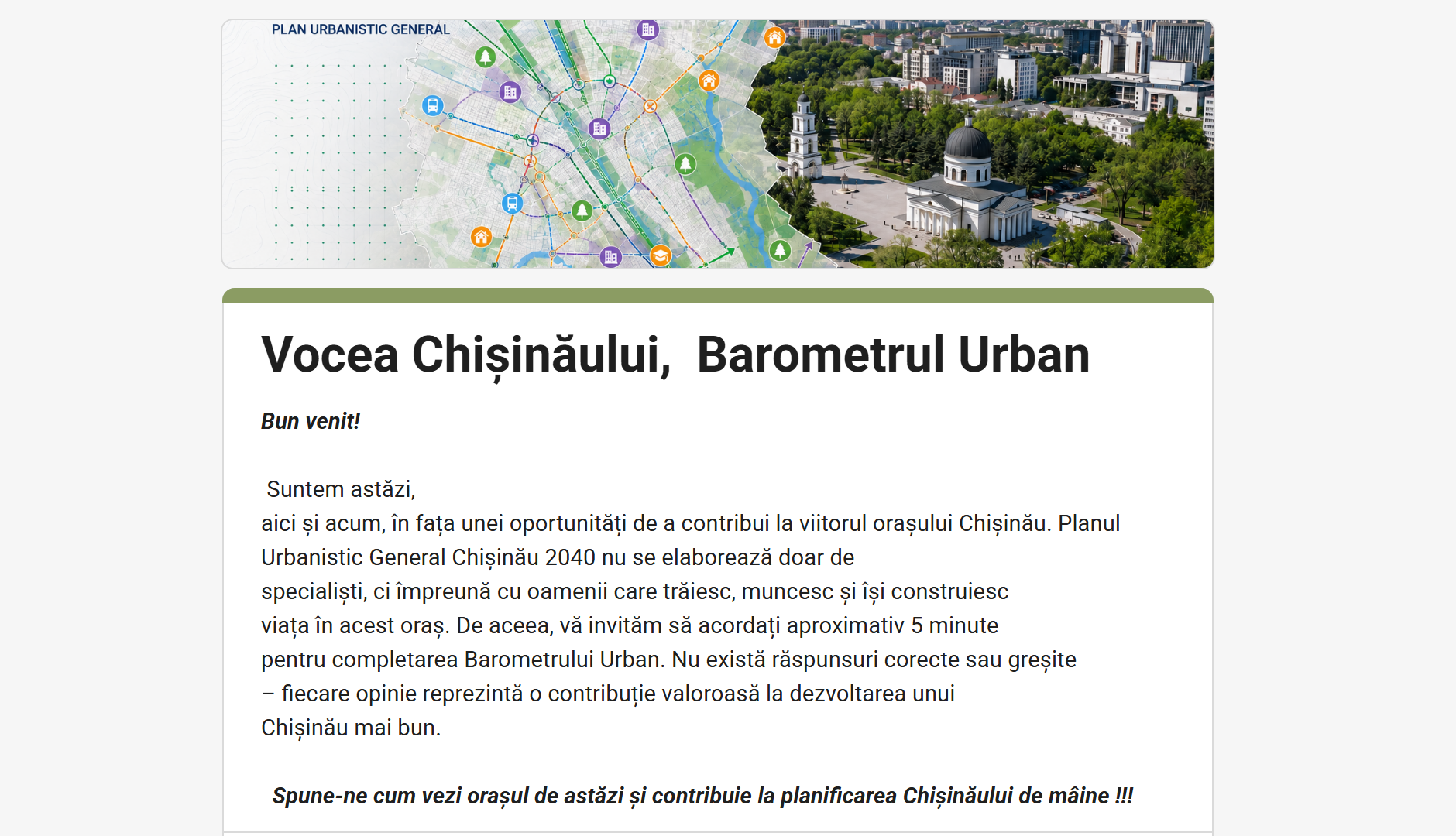 Vocea Chișinăului contează! Completează Barometrul Urban al PUG Chișinău 2040