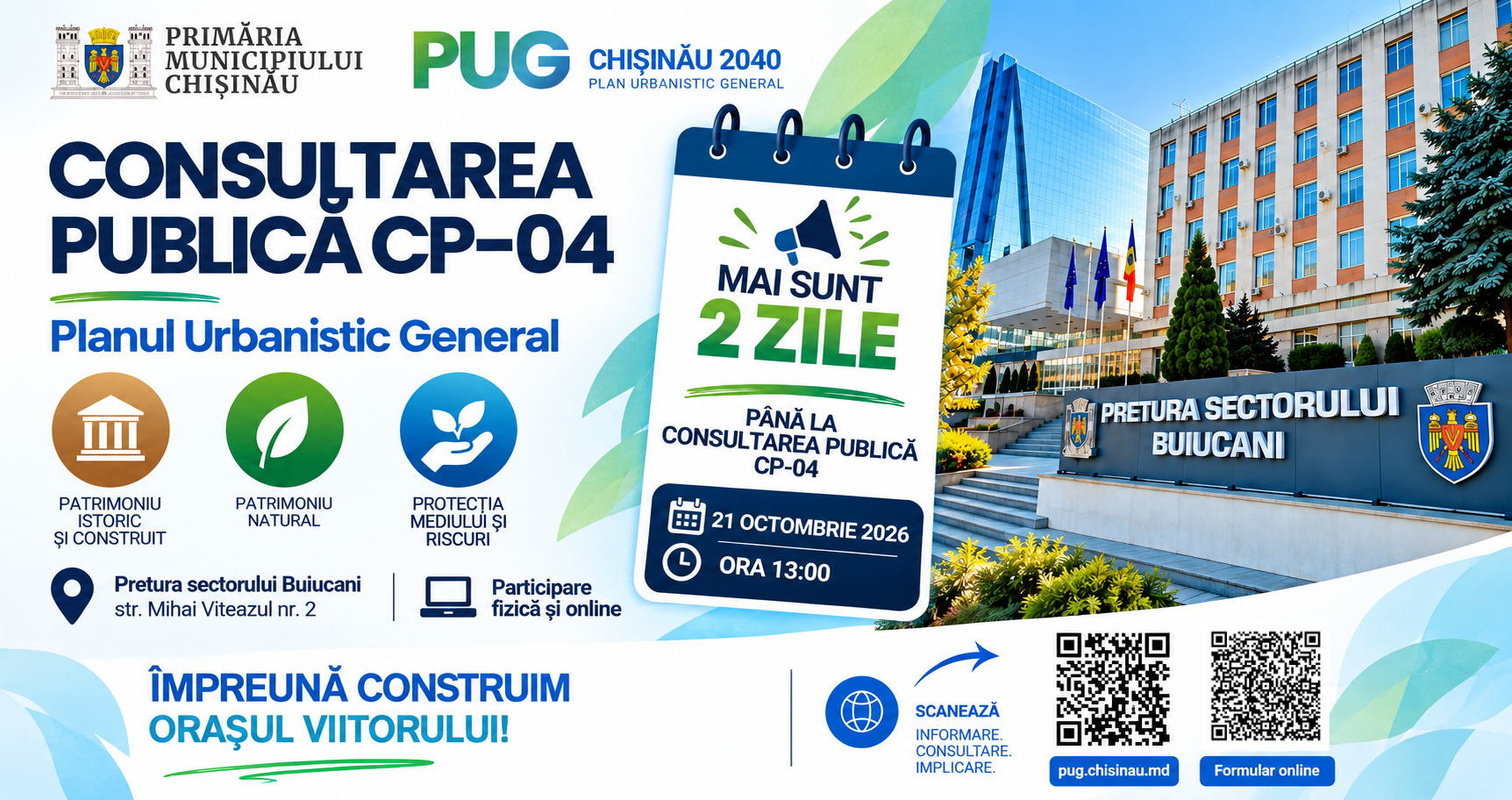 Au mai rămas 2 zile până la Consultarea Publică CP-04 din cadrul PUG Chișinău 2040
