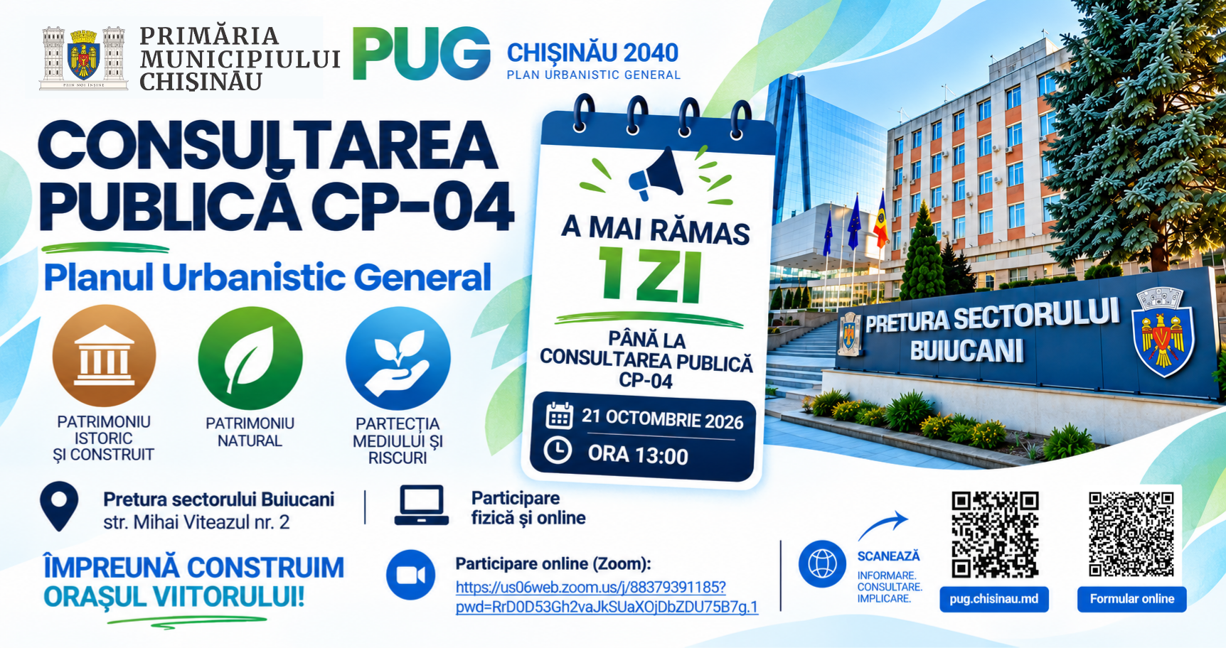A mai rămas o zi până la Consultarea Publică CP-04 din cadrul PUG Chișinău 2040